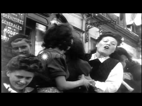 Liberated civilians cheer arrival of the American troops in Lyon,Southern France ...HD Stock Footage