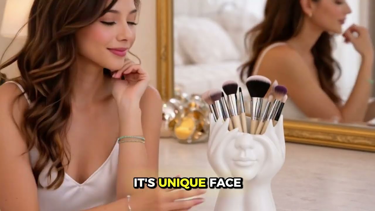 Creative Human Face Makeup Organizer Desktop Cosmetic Brush Holder Add artistic flair to your vanity