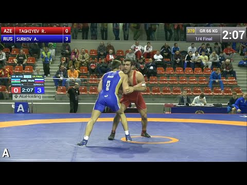 Quarterfinal GR - 66 kg: Artem SURKOV (RUS) df. Rovhsan   TAGHIYEV (AZE), 7-0