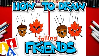 🍁🤝 How To Draw Falling Friends Acorn and Leaf 🤝🍁