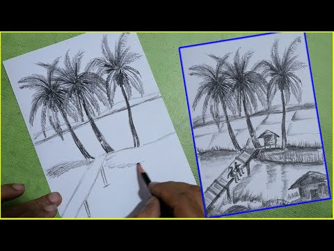 Landscape-Coconut Trees Nature-Scenery-Daily Practice-Pencil Drawing/S.Nagender Angel Arts
