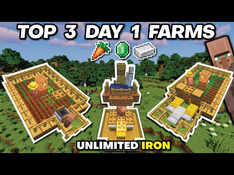 Minecraft TOP 3 EARLY GAME Farms | No Redstone, Day 1 Builds