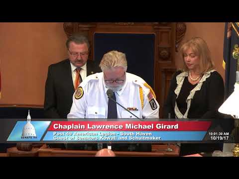 Sen. Kowall welcomes Chaplain Girard to deliver the invocation at the Michigan Senate