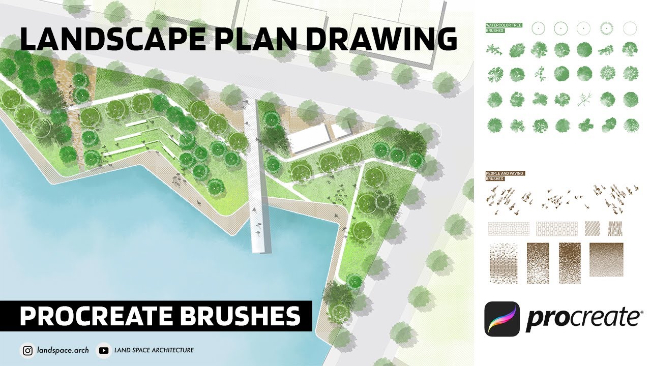 Landscape Architecture Plan Drawing in Procreate Ipad | Landscape Brushes