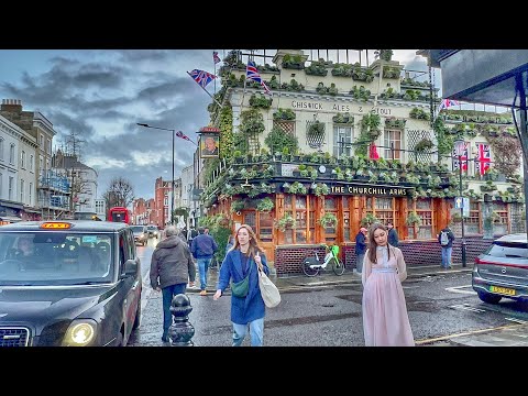 A Rainy London Walk in Kensington | Beautiful Colour House, Kensington Side Streets [4K HDR]