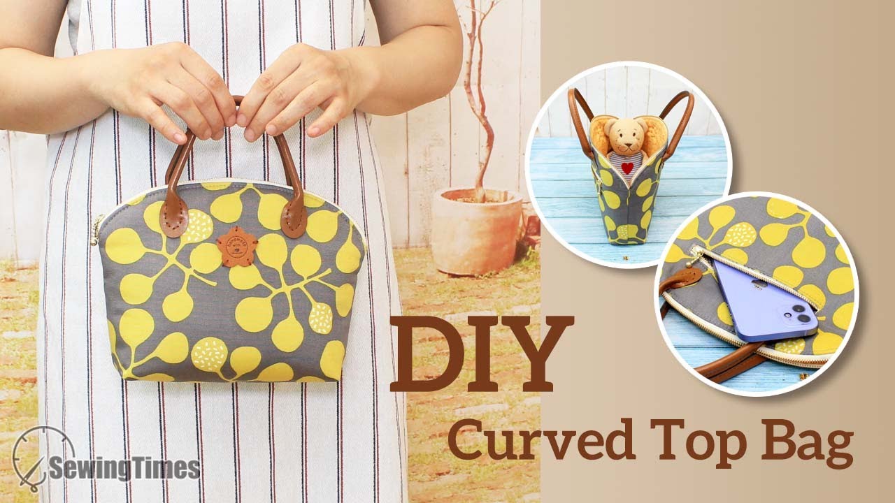 DIY Curved Top Bag - Pattern & Tutorial | How to make Purse Bag with Zipper Pocket [sewingtimes]
