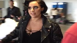 Lady Gaga Flaunts Cleavage In Leather Jacket