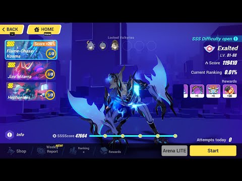 [Honkai Impact 3] Memorial Arena - SSS Kosma (47664) SSS Jizo (39800) Hephaestus (31946) [119410pts]