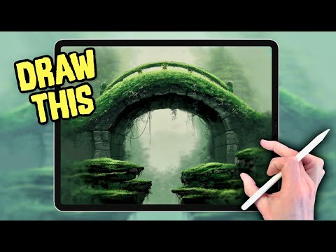 PROCREATE Landscape DRAWING Tutorial in EASY Steps - Ancient Stone Bridge