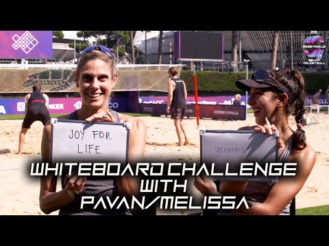 Pavan/Melissa (CAN) doing the Whiteboard Challenge! | Top Teams from the Beach Volleyball World