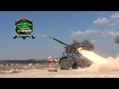 استهداف قوات النظام بصورايخ غراد من قبل لواء الأول مدرعات في نبل في محافظة حلب