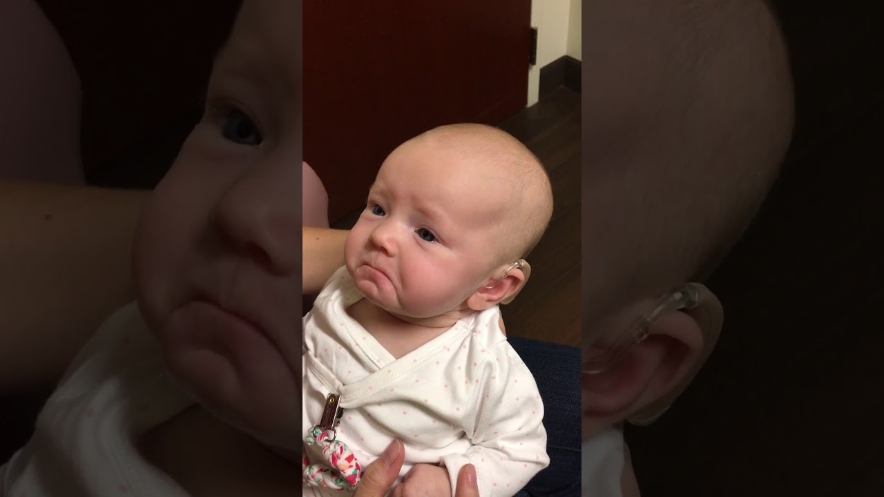 My baby hears me for the first time and is almost moved to tears!
