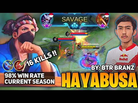 SAVAGE! 16 KILL, Hayabusa Perfect Gameplay By BTR Branz - Mobile Legends