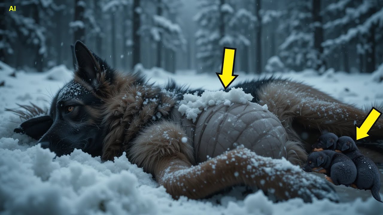 Un hombre encuentra a una pastora alemana embarazada y a su cachorro inconscientes en el patio: