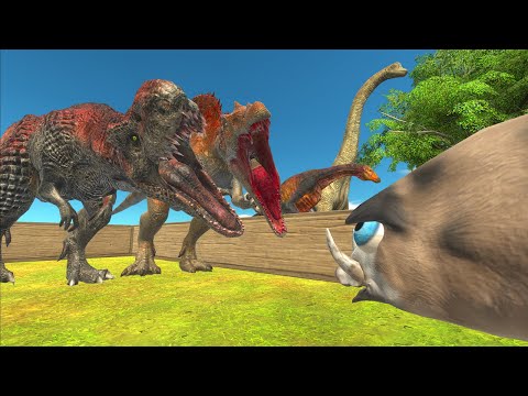 Dinosaurs in a block race and Target Modern Mammals - Animal Revolt Battle Simulator
