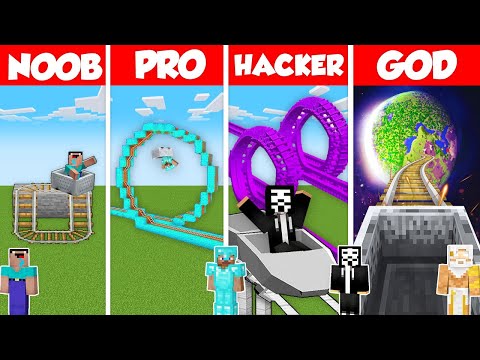 Noob Builder - Minecraft - ROLLER COASTER HOUSE BUILD CHALLENGE - Minecraft Battle: NOOB vs PRO vs HACKER vs GOD / Animation
