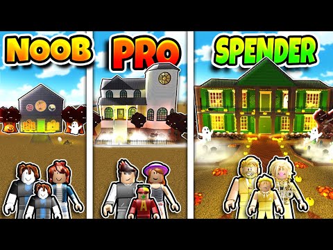Roblox NOOB vs PRO vs ROBUX SPENDER HAUNTED MANSION BUILD CHALLENGE in BLOXBURG