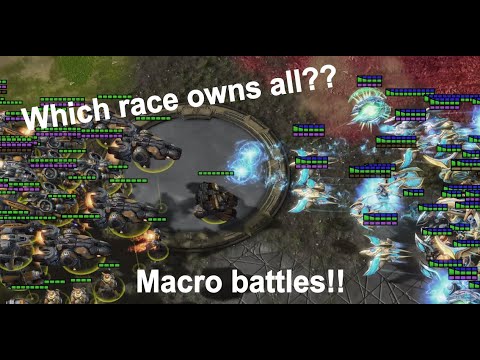 Massive Starcraft 2 battles: All units of each race face-off