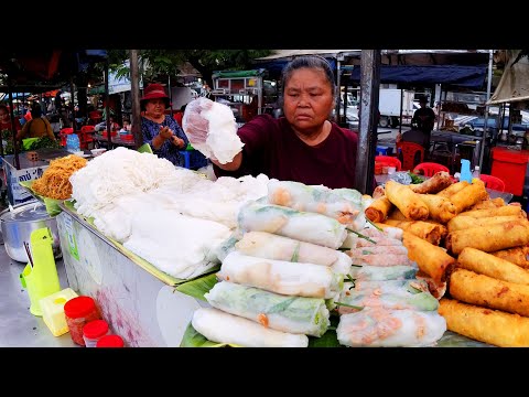 Best Street Food Collection! Spring Rolls, Yellow Pancakes, Noodles, Rice Porridge, Meatballs