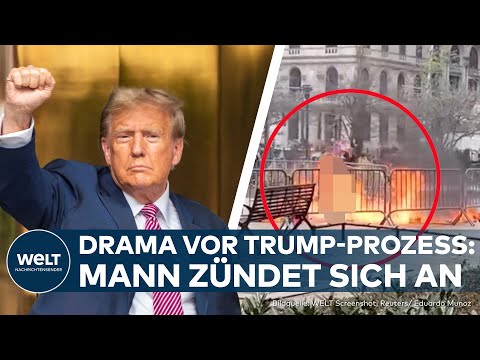Video Thumbnail: NEW YORK: Während Donald Trumps Gerichtstermin - Mann zündet sich in Öffentlichkeit an