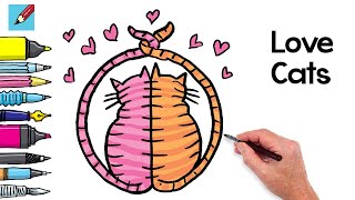 How to Draw Love Cats Real Easy for Valentines