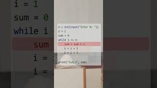 PYTHON PROGRAM TO FIND SUM OF N NATURAL NUMBERS USING WHILE LOOP #whileloop #loopback #pyscript