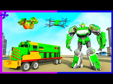 Green flying train robot transforming game into miami city space robot Games Android gameplay