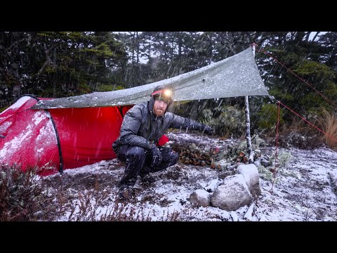 Winter Camping In Snow Storm - Heavy Rain