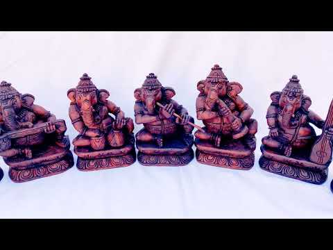 Wooden Carved Joyful Ganesha Musician Set of 8 piece