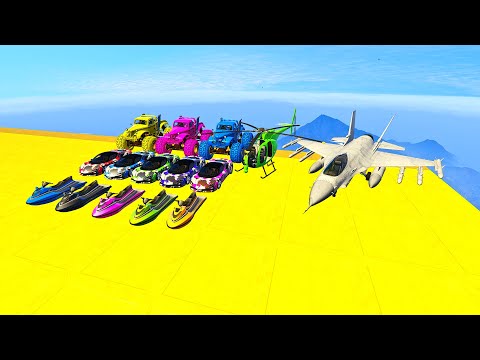 SPIDERMAN CARS MARIO Ramp JUMP Challenge ! SUPERHERO HULK IronMan Trevor and Friends Stunt - GTA V