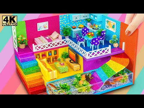 DIY Miniature Cardboard House #194 ❤️ Build Miniature Rainbow House with Rainbow Slide and Aquarium