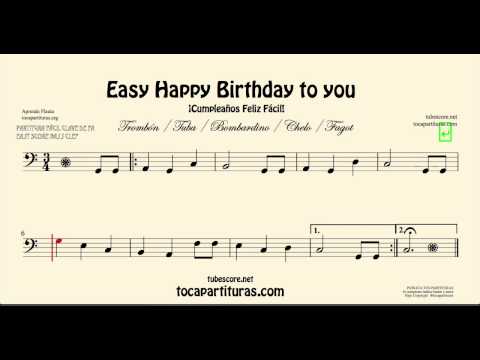 Happy Birthday to You Easy Sheet Music for Trombone Cello Tuba Basson and Cello