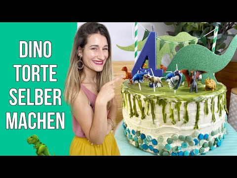 DINO TORTE 🦖 Kinder Geburtstagstorte mit Dinos | Schritt für Schritt Rezept (Boden, Creme & Drip)