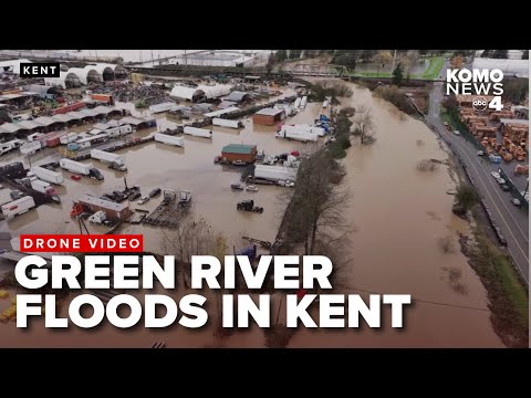 DRONE VIDEO: Green River flooding in Kent, Washington, on Dec. 16, 2025