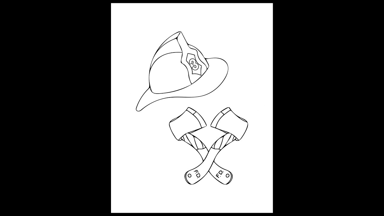 Firefighter helmet and axes coloring page! New listing in my Etsy shop - hand drawn by me! ✍️💻🚒