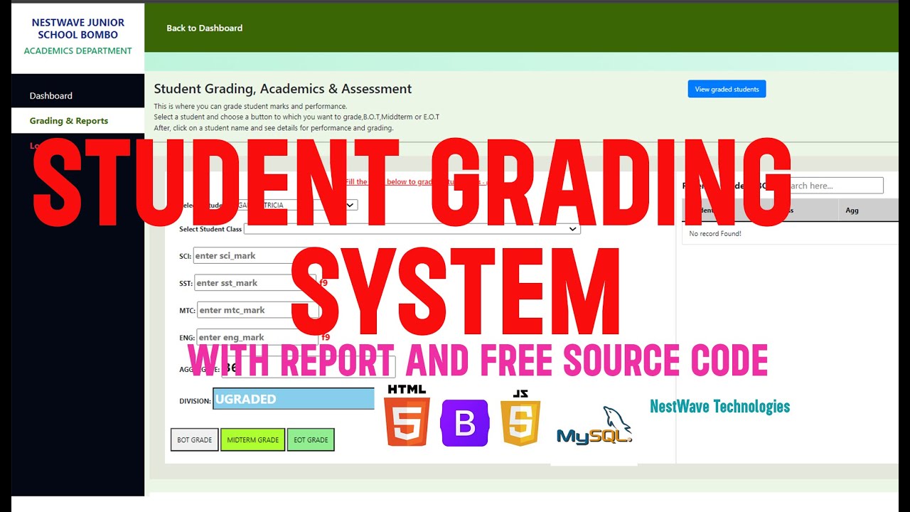 STUDENT GRADING SYSTEM WITH REPORT PRINTING FREE