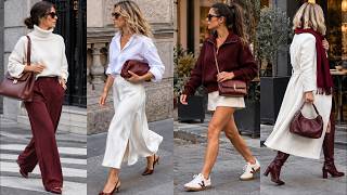 Elegant Burgundy & White Outfits for Women Over 50 🇮🇹 Italian Fall Fashion