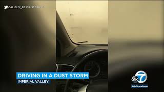 Driving in a dust storm in Southern California