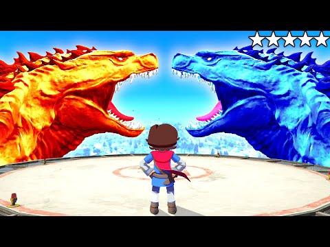FIRE GODZILLA vs ICE GODZILLA In GTA 5! (Epic ELEMENTAL Battle!)