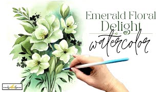 Emerald Elegance! Harmonious Hue: Green Floral Bouquet Step-by-Step Watercolor Painting Tutorial!