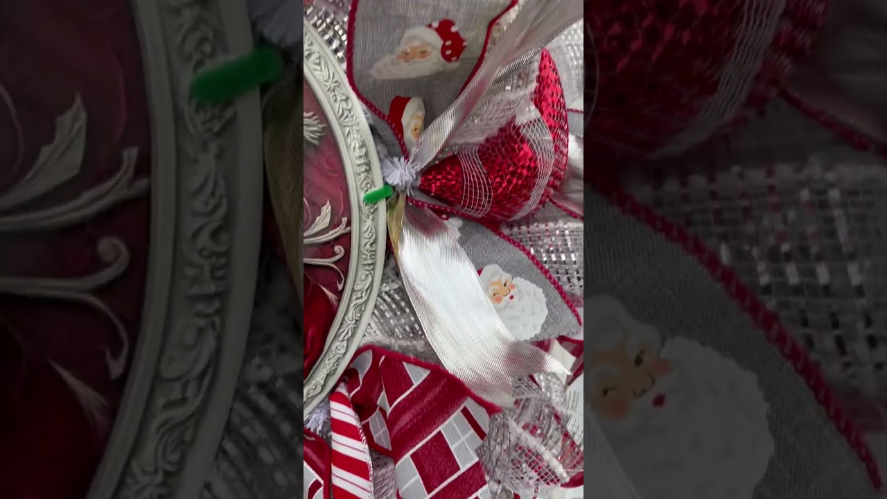 Red and silver Christmas wreath for your front door #christmas