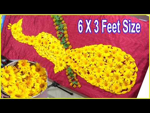 Floral Decoration- Peacock Arrangement-Big Size -6 x 3 Feet-Yellow Flowers-S.Nagender