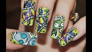 Invader Zim (Gir) Nail Art Tutorial