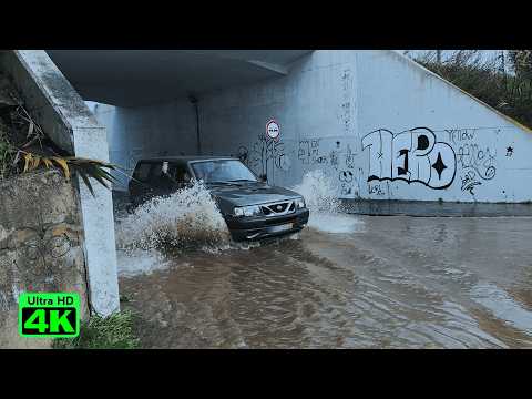 Storm Marta Floods Portugal — Cars vs Flooding 4K