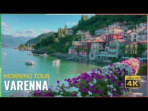 VARENNA, Lake Como, Italy, morning walk in 4k (relaxing tour)