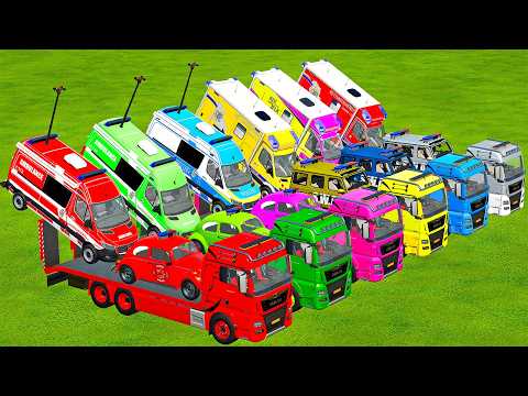 TRANSPORTING POLICE BEETLE, AMBULANCE, FIRE DEPATRMENT WITH MAN TRUCKS! Farming Simulator 22