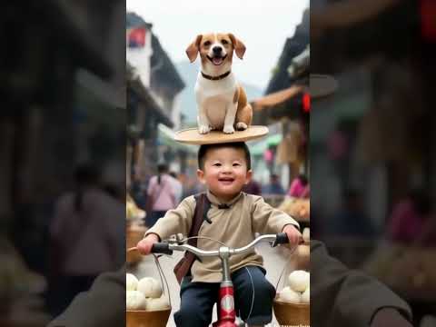 "Joy on Wheels 🐶🚴#AsianMarket 🏮 #HappyBoy 😊 #TricycleRide 🚴