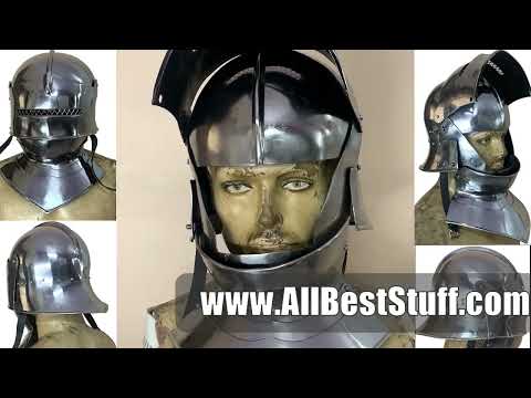 Watch YouTube Video for Medieval Gothic Sallet Helmet with Bevor 16 Gauge Steel