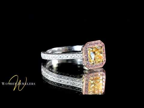 1.26CTW FANCY YELLOW CUSHION DIAMOND RING BY WONDER JEWELERS