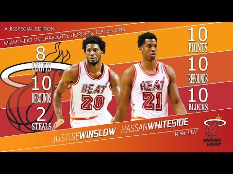 2016.02.05 Heat vs Hornets Winslow, Whiteside Highlights, Hassan with Triple Double